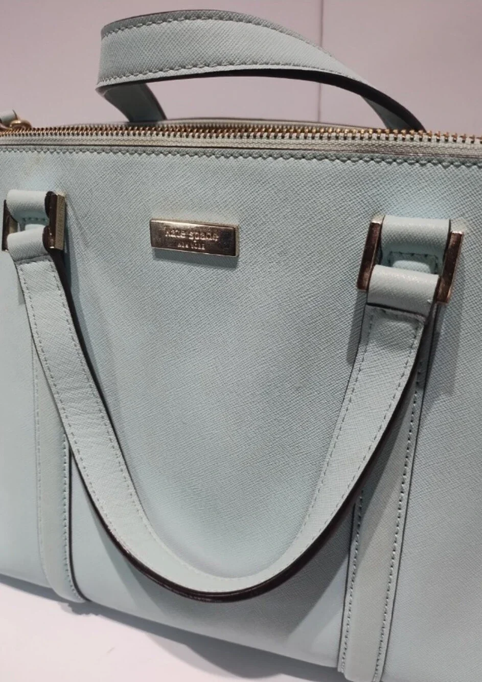 kate spade Pale Aqua Saffiano Leather Shoulder Bag with Gold Hardware